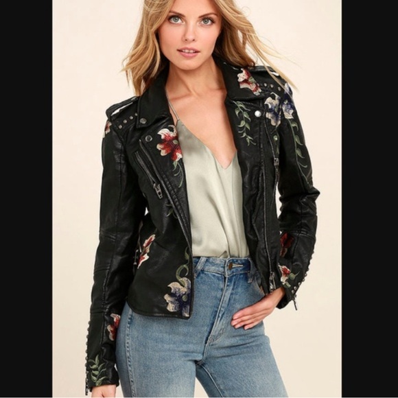 BLANK NYC Vegan Leather Moto Jacket, studded + floral embroidery - Picture 5 of 5
